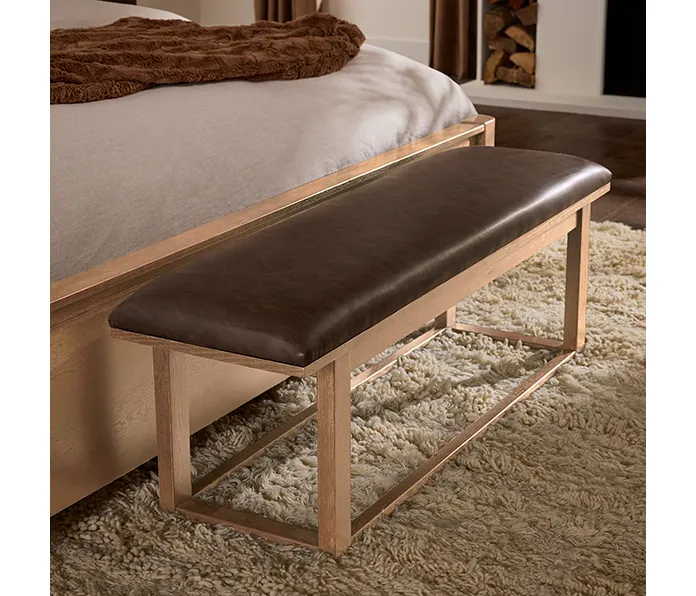 Vaughan Bassett 842-080Y Sedona Brown Upholstered Bench In Blond Oak Vaughan Bassett 842-080Y Sedona Brown Upholstered Bench In Blond Oak