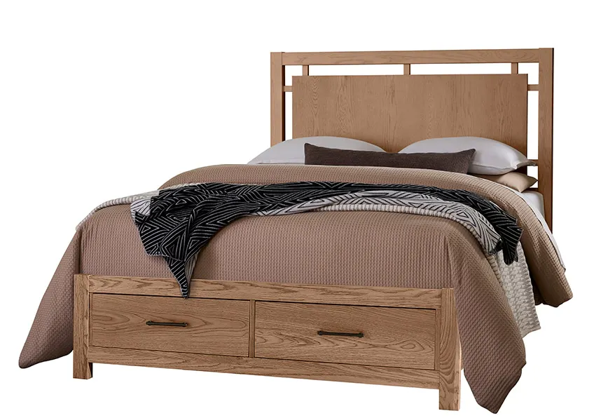Vaughan Bassett 842-667-066B-502-666 King Floating Panel Bed With Footboard Storage In Blond Oak