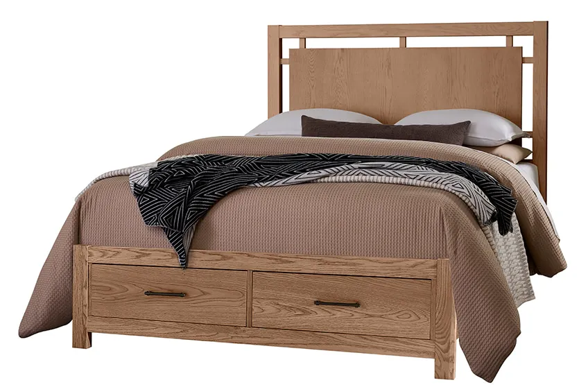 Vaughan Bassett 842-557-050B-502-555 Queen Floating Panel Bed With Footboard Storage In Blond Oak Vaughan Bassett 842-557-050B-502-555 Queen Floating Panel Bed With Footboard Storage In Blond Oak
