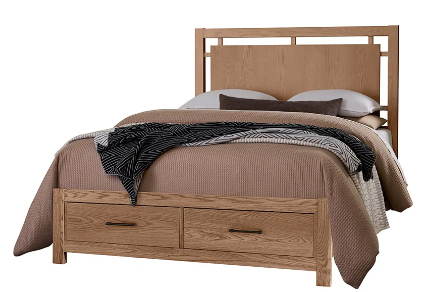 Vaughan Bassett 842-557-050B-502-555 Queen Floating Panel Bed With Footboard Storage In Blond Oak Vaughan Bassett 842-557-050B-502-555 Queen Floating Panel Bed With Footboard Storage In Blond Oak