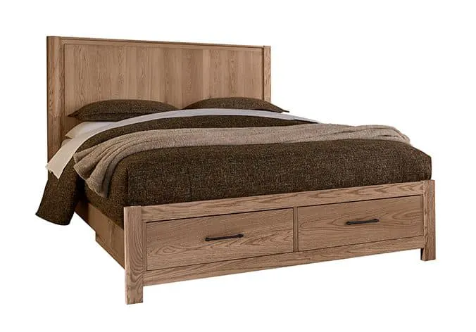 Vaughan Bassett 842-668-066B-502-666 King Radius Poster Bed With Footboard Storage In Blond Oak