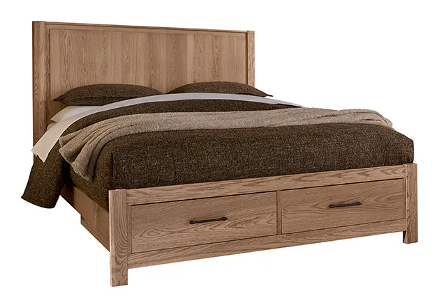 Vaughan Bassett 842-558-050B-502-555 Queen Radius Poster Bed With Footboard Storage In Blond Oak Vaughan Bassett 842-558-050B-502-555 Queen Radius Poster Bed With Footboard Storage In Blond Oak