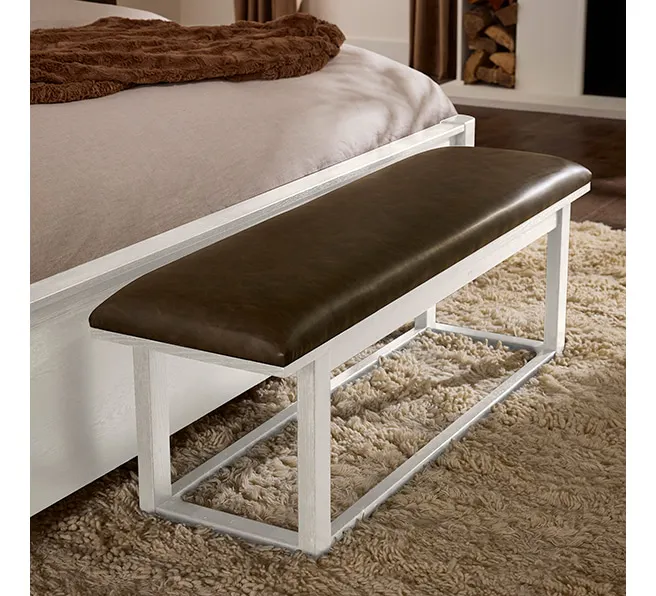 Vaughan Bassett 844-080Y Sedona Brown Upholstered Bench In Soft White Oak Vaughan Bassett 844-080Y Sedona Brown Upholstered Bench In Soft White Oak