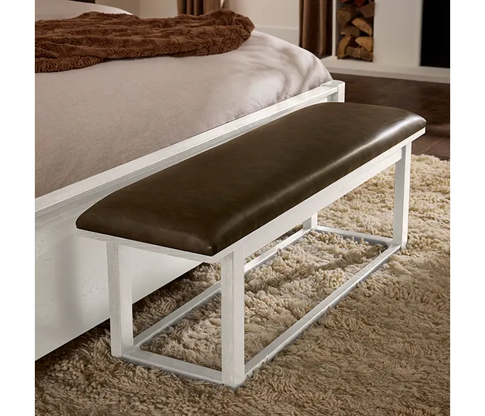 Vaughan Bassett 844-080Y Sedona Brown Upholstered Bench In Soft White Oak Vaughan Bassett 844-080Y Sedona Brown Upholstered Bench In Soft White Oak