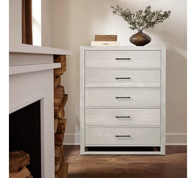 Vaughan Bassett 844-115 5 Drawer Chest In Soft White Oak Vaughan Bassett 844-115 5 Drawer Chest In Soft White Oak