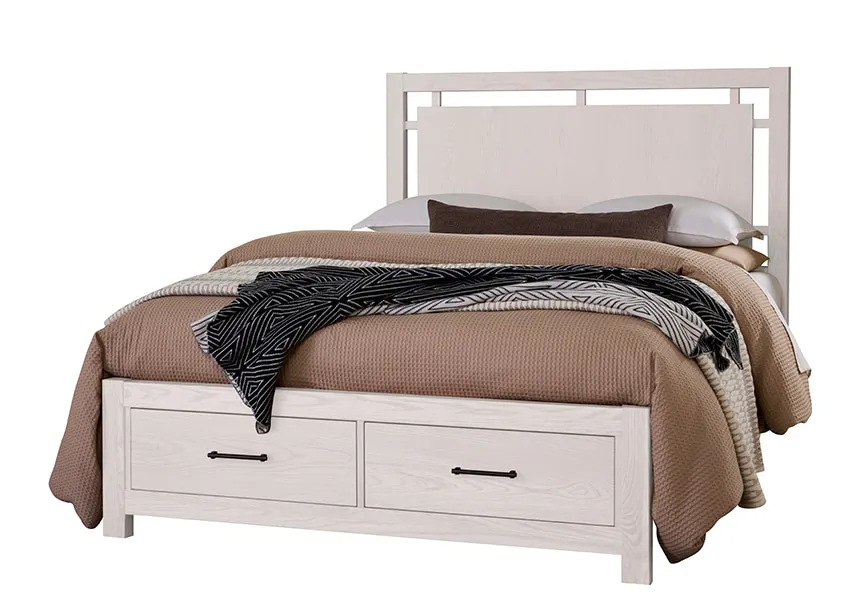 Vaughan Bassett 844-667-066B-502-666 King Floating Panel Bed With Footboard Storage In Soft White Oak