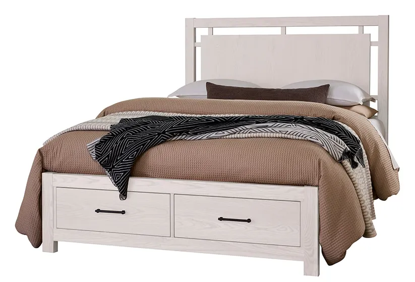 Vaughan Bassett 844-557-050B-502-555 Queen Floating Panel Bed With Footboard Storage In Soft White Oak Vaughan Bassett 844-557-050B-502-555 Queen Floating Panel Bed With Footboard Storage In Soft White Oak