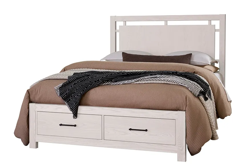 Vaughan Bassett 844-557-050B-502-555 Queen Floating Panel Bed With Footboard Storage In Soft White Oak Vaughan Bassett 844-557-050B-502-555 Queen Floating Panel Bed With Footboard Storage In Soft White Oak