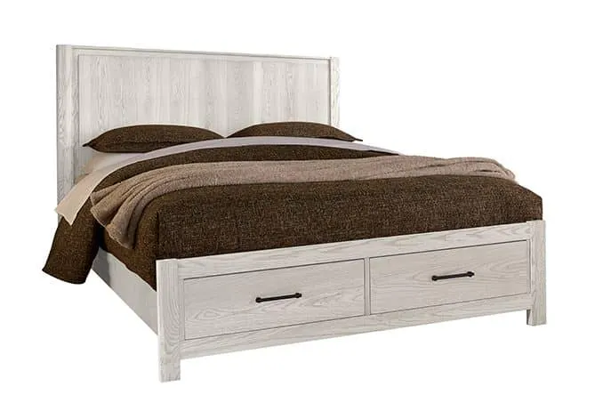 Vaughan Bassett 844-668-066B-502-666 King Radius Poster Bed With Footboard Storage In Soft White Oak