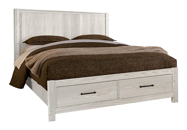 Vaughan Bassett 844-668-066B-502-666 King Radius Poster Bed With Footboard Storage In Soft White Oak Vaughan Bassett 844-668-066B-502-666 King Radius Poster Bed With Footboard Storage In Soft White Oak