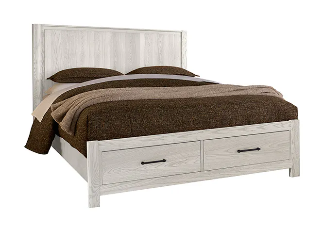 Vaughan Bassett 844-668-066B-502-666 King Radius Poster Bed With Footboard Storage In Soft White Oak Vaughan Bassett 844-668-066B-502-666 King Radius Poster Bed With Footboard Storage In Soft White Oak