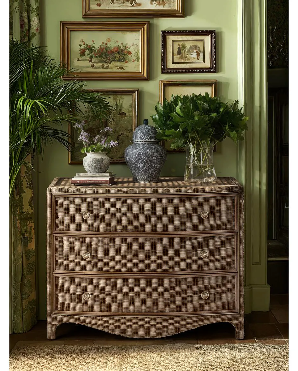 Jonathan Charles 491337-C012 Palm Court Rattan Bow Front Chest Jonathan Charles 491337-C012 Palm Court Rattan Bow Front Chest