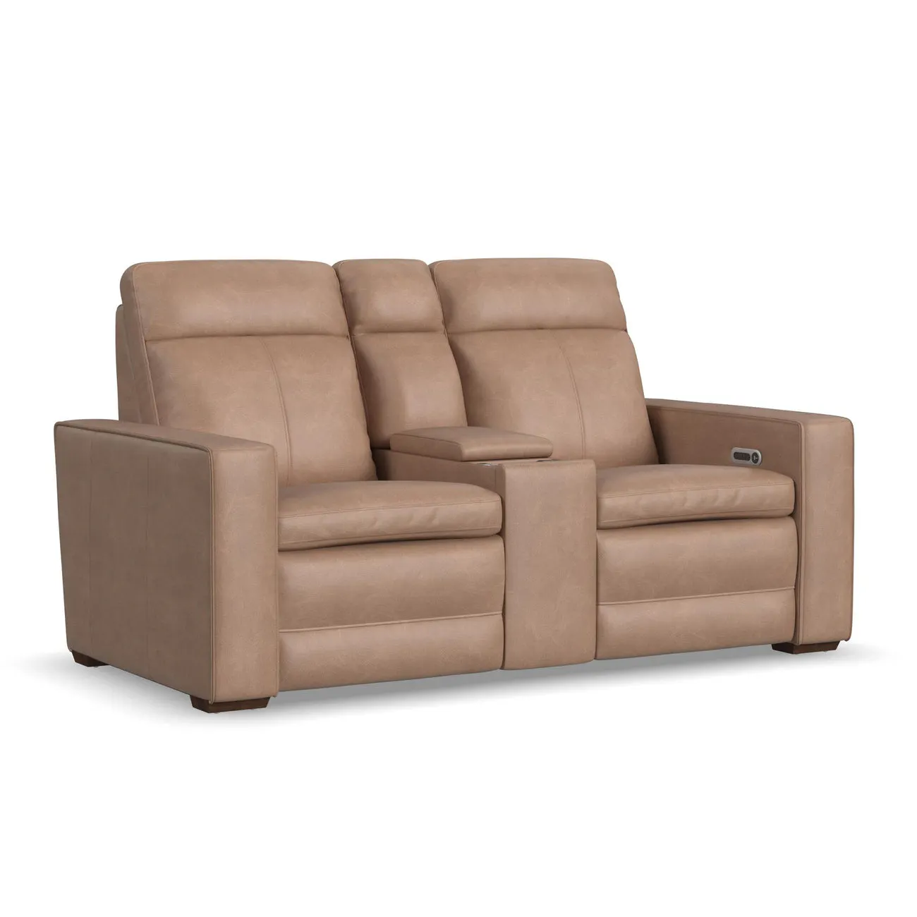Flexsteel 1519-64P3-56282 Dutch Leather Power Reclining Loveseat with Console, Power Headrest & Lumbar