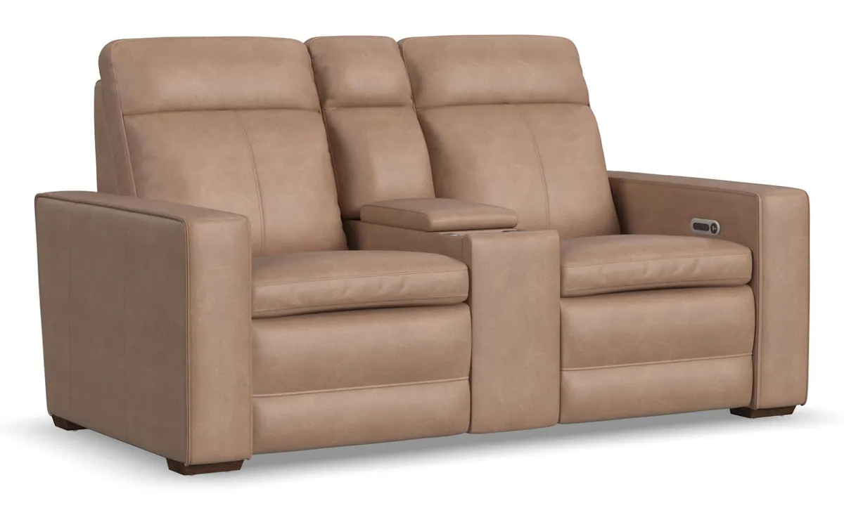 Flexsteel 1519-64P3-56282 Dutch Leather Power Reclining Loveseat with Console, Power Headrest & Lumbar Flexsteel 1519-64P3-56282 Dutch Leather Power Reclining Loveseat with Console, Power Headrest & Lumbar