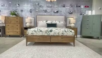 Durham Furniture 257-149 Caledon King Upholstered Panel Bed with Footboard Storage Durham Furniture 257-149 Caledon King Upholstered Panel Bed with Footboard Storage