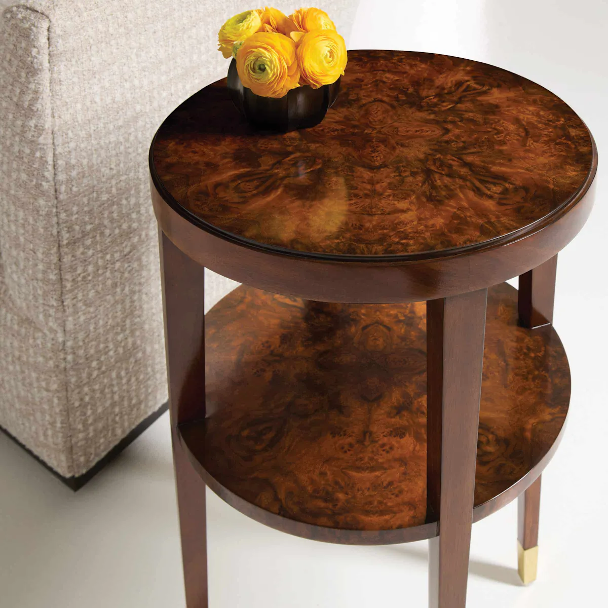 Modern History MH1273F01 Langford Round Chairside Walnut Burl Table Modern History MH1273F01 Langford Round Chairside Walnut Burl Table