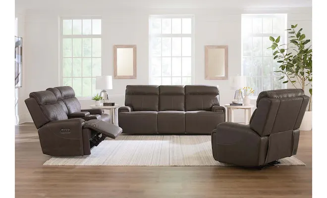 Bassett Club Level 3535-PC42J Nathan Power Reclining Loveseat with Center Console - Nathan Java Bassett Club Level 3535-PC42J Nathan Power Reclining Loveseat with Center Console - Nathan Java