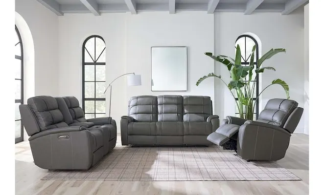 Bassett Club Level 3732-PC42G Wendell Leather Power Reclining Loveseat with Center Console - Wendell Gunmetal Bassett Club Level 3732-PC42G Wendell Leather Power Reclining Loveseat with Center Console - Wendell Gunmetal
