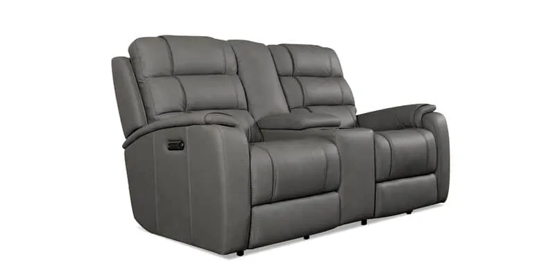 Bassett Club Level 3732-PC42G Wendell Leather Power Reclining Loveseat with Center Console – Wendell Gunmetal