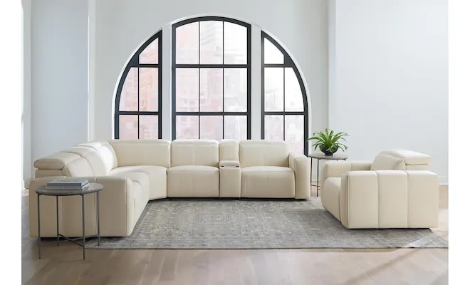 Bassett Club Level 3734-LSECT6L Airy Leather Power Reclining Sectional - Airy Linen Bassett Club Level 3734-LSECT6L Airy Leather Power Reclining Sectional - Airy Linen