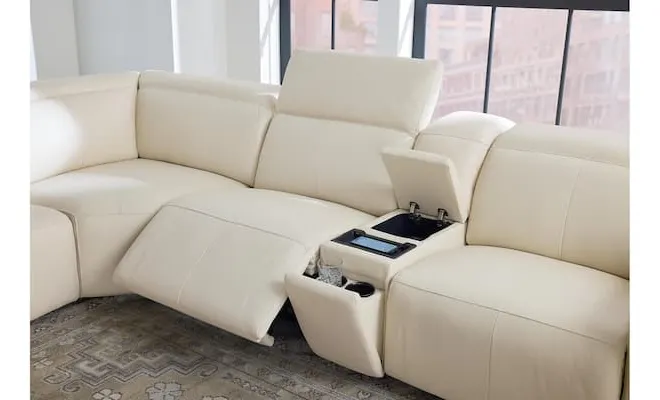 Bassett Club Level 3734-LSECT6L Airy Leather Power Reclining Sectional - Airy Linen Bassett Club Level 3734-LSECT6L Airy Leather Power Reclining Sectional - Airy Linen