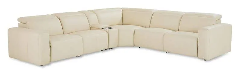Bassett Club Level 3734-LSECT6L Airy Leather Power Reclining Sectional – Airy Linen