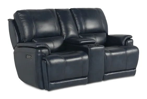 Bassett Club Level 3749-PC42N Burlington Leather Power Reclining Loveseat with Center - Burlington Navy Bassett Club Level 3749-PC42N Burlington Leather Power Reclining Loveseat with Center - Burlington Navy