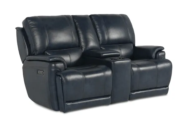 Bassett Club Level 3749-PC42N Burlington Leather Power Reclining Loveseat with Center - Burlington Navy Bassett Club Level 3749-PC42N Burlington Leather Power Reclining Loveseat with Center - Burlington Navy