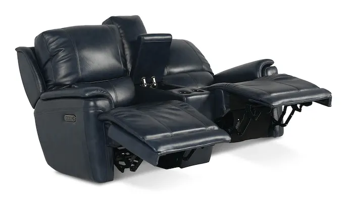 Bassett Club Level 3749-PC42N Burlington Leather Power Reclining Loveseat with Center - Burlington Navy Bassett Club Level 3749-PC42N Burlington Leather Power Reclining Loveseat with Center - Burlington Navy