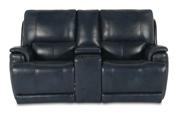 Bassett Club Level 3749-PC42N Burlington Leather Power Reclining Loveseat with Center - Burlington Navy Bassett Club Level 3749-PC42N Burlington Leather Power Reclining Loveseat with Center - Burlington Navy
