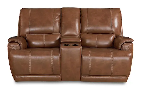 Bassett Club Level 3749-PC42U Burlington Leather Power Reclining Loveseat with Center - Burlington Umber Bassett Club Level 3749-PC42U Burlington Leather Power Reclining Loveseat with Center - Burlington Umber