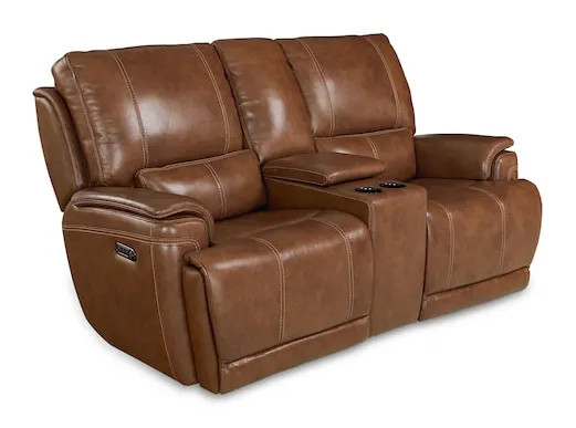 Bassett Club Level 3749-PC42U Burlington Leather Power Reclining Loveseat with Center - Burlington Umber Bassett Club Level 3749-PC42U Burlington Leather Power Reclining Loveseat with Center - Burlington Umber