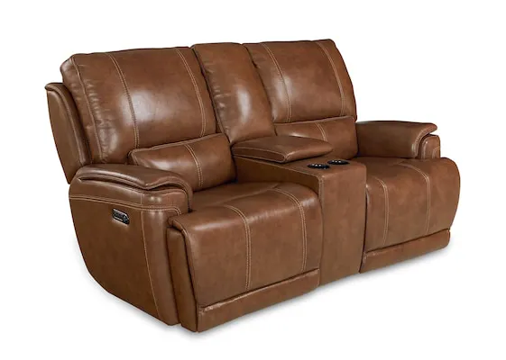 Bassett Club Level 3749-PC42U Burlington Leather Power Reclining Loveseat with Center - Burlington Umber Bassett Club Level 3749-PC42U Burlington Leather Power Reclining Loveseat with Center - Burlington Umber