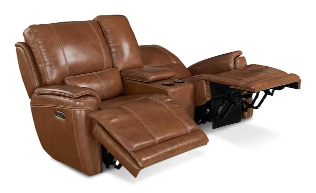Bassett Club Level 3749-PC42U Burlington Leather Power Reclining Loveseat with Center - Burlington Umber Bassett Club Level 3749-PC42U Burlington Leather Power Reclining Loveseat with Center - Burlington Umber