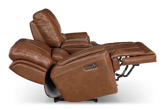 Bassett Club Level 3749-PC42U Burlington Leather Power Reclining Loveseat with Center - Burlington Umber Bassett Club Level 3749-PC42U Burlington Leather Power Reclining Loveseat with Center - Burlington Umber