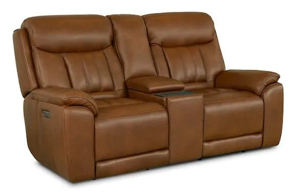 Bassett Club Level 3762-PC42TC Benson Leather Power Reclining Loveseat with Center Console – Benson Tuscan Cafe