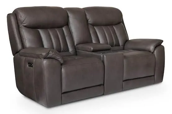 Bassett Club Level 3762-PC42TG Benson Leather Power Reclining Loveseat with Center Console – Benson Tuscan Gunmetal