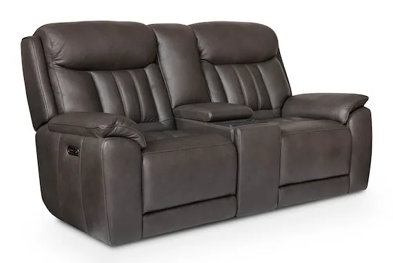 Bassett Club Level 3762-PC42TG Benson Leather Power Reclining Loveseat with Center Console - Benson Tuscan Gunmetal Bassett Club Level 3762-PC42TG Benson Leather Power Reclining Loveseat with Center Console - Benson Tuscan Gunmetal