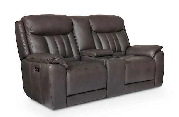 Bassett Club Level 3762-PC42TG Benson Leather Power Reclining Loveseat with Center Console - Benson Tuscan Gunmetal Bassett Club Level 3762-PC42TG Benson Leather Power Reclining Loveseat with Center Console - Benson Tuscan Gunmetal