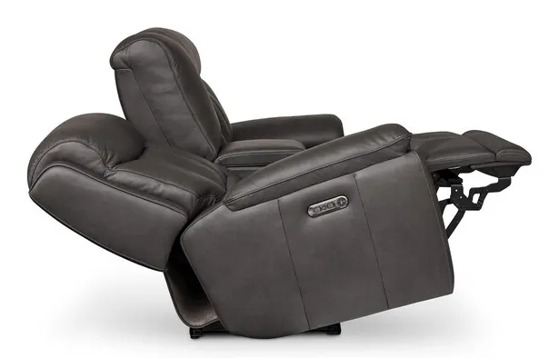 Bassett Club Level 3762-PC42TG Benson Leather Power Reclining Loveseat with Center Console - Benson Tuscan Gunmetal Bassett Club Level 3762-PC42TG Benson Leather Power Reclining Loveseat with Center Console - Benson Tuscan Gunmetal