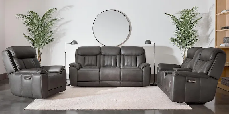 Bassett Club Level 3762-PC42TG Benson Leather Power Reclining Loveseat with Center Console - Benson Tuscan Gunmetal Bassett Club Level 3762-PC42TG Benson Leather Power Reclining Loveseat with Center Console - Benson Tuscan Gunmetal