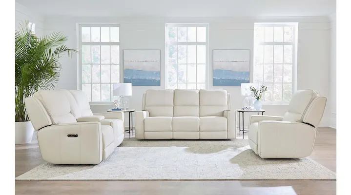 Bassett Club Level 3795-P62V Raymond Leather Power Reclining Sofa - Raymond Vanilla Bassett Club Level 3795-P62V Raymond Leather Power Reclining Sofa - Raymond Vanilla