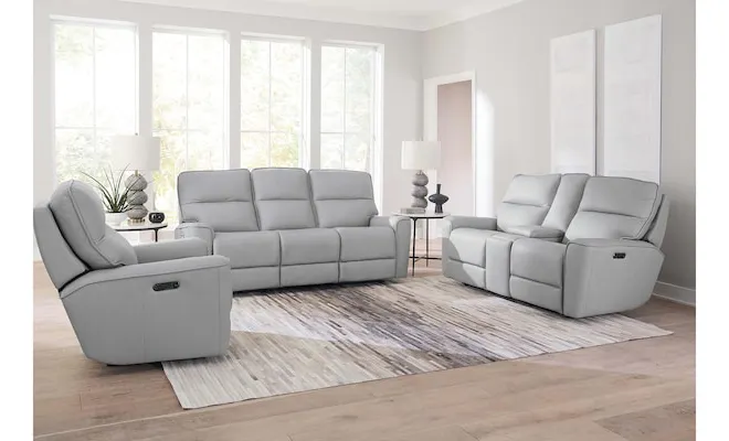 Bassett Club Level 3797-P62M Kenneth Leather Power Reclining Sofa - Kenneth Mist Bassett Club Level 3797-P62M Kenneth Leather Power Reclining Sofa - Kenneth Mist