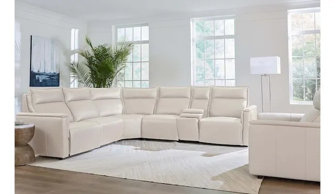 Bassett Club Level 3799-MSECTV Chauncey Leather Power Reclining Sectional - Chauncey Vanilla Bassett Club Level 3799-MSECTV Chauncey Leather Power Reclining Sectional - Chauncey Vanilla