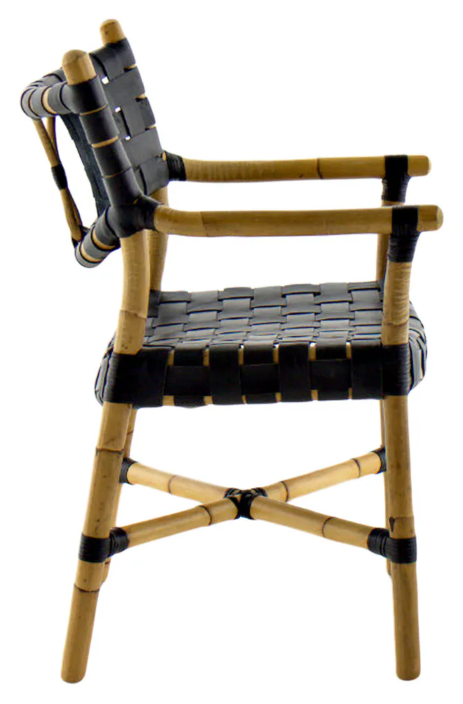 Gabby Home SCH-158230 Morrison Natural Rattan Leather Open Weave Arm Chair - Black Gabby Home SCH-158230 Morrison Natural Rattan Leather Open Weave Arm Chair - Black
