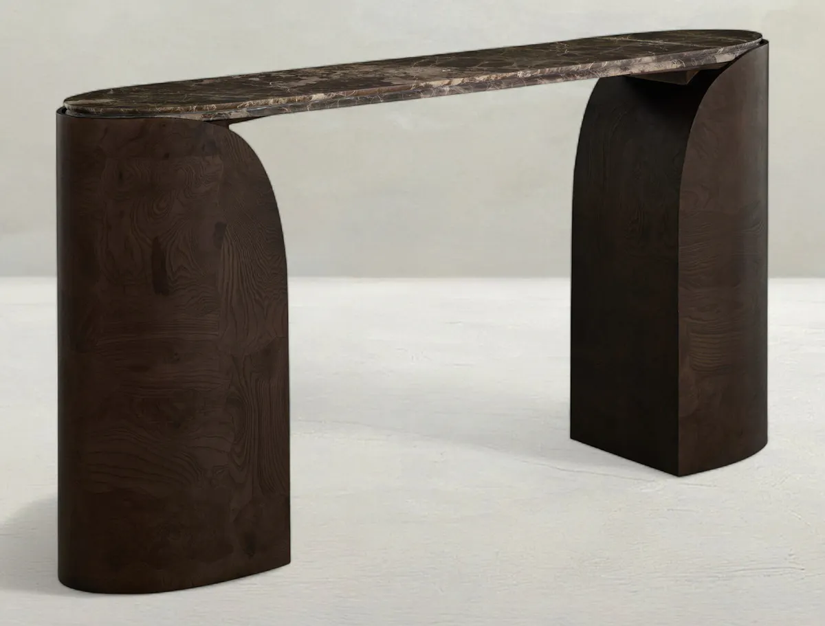 Gabby Home SCH-175956 Summit Ash Burl Oval Legged Console Table - Dusk Gabby Home SCH-175956 Summit Ash Burl Oval Legged Console Table - Dusk