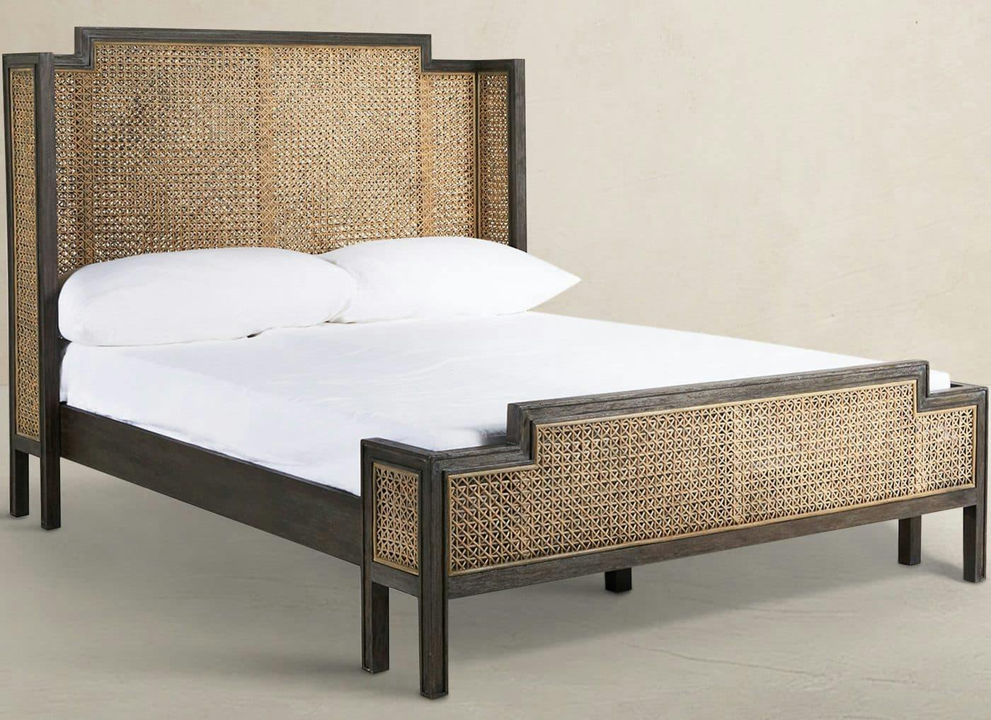 Gabby Home SCH-169350 Camille Natural Rattan Wood Transitional Cane Bed – King, Brown