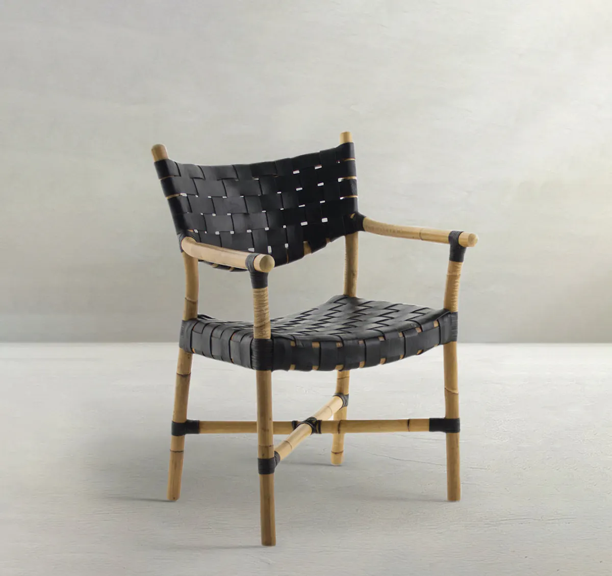 Gabby Home SCH-158230 Morrison Natural Rattan Leather Open Weave Arm Chair - Black Gabby Home SCH-158230 Morrison Natural Rattan Leather Open Weave Arm Chair - Black