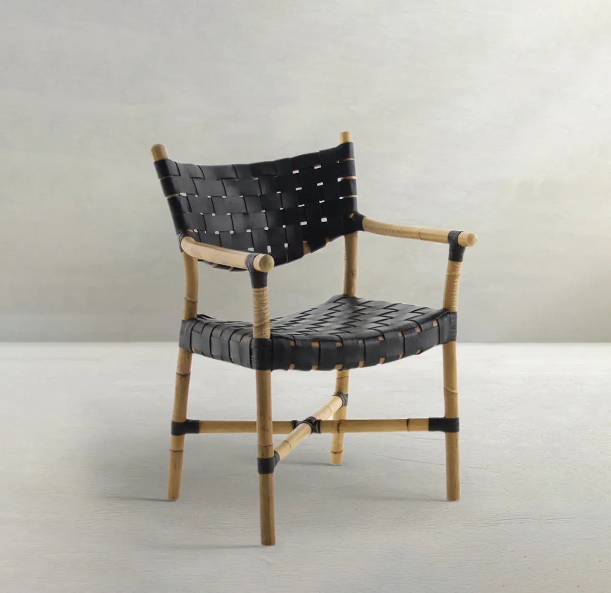 Gabby Home SCH-158230 Morrison Natural Rattan Leather Open Weave Arm Chair - Black Gabby Home SCH-158230 Morrison Natural Rattan Leather Open Weave Arm Chair - Black