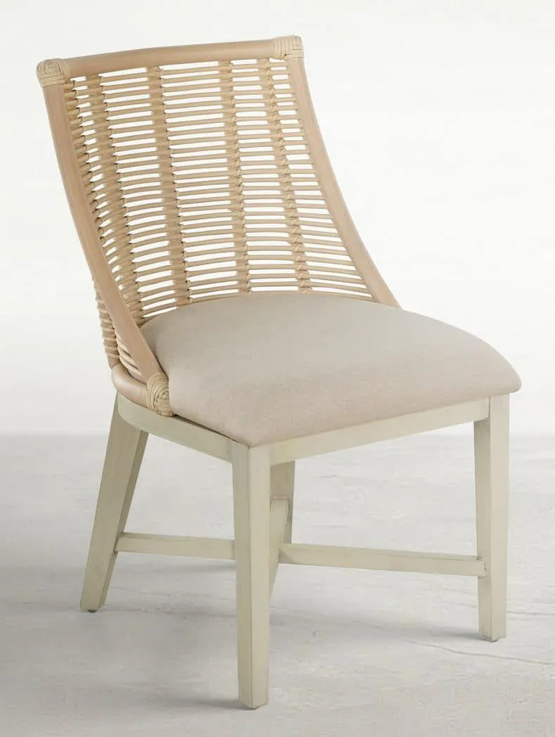 Gabby Home SCH-166350 Hamlet Natural Rattan Leather Dining Chair – White Vienna Custard Sesame